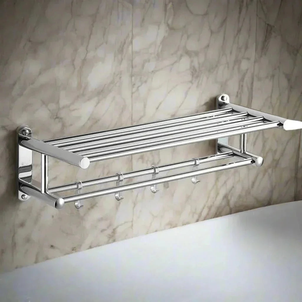 Stainless Steel Towel Rack with Shelf for Wall Mounting