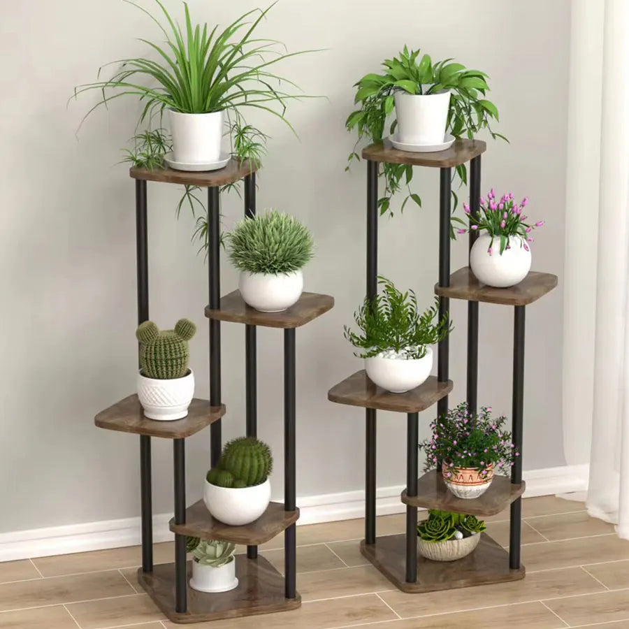 Pflanzenregal 5 Ebenen Metall Holz – Vertikaler Blumenständer
