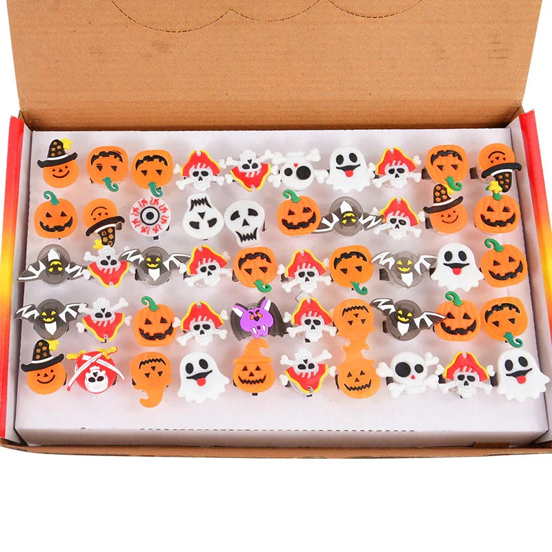 LED Halloween Ringe – 20 Stück Leuchtende Ringe mit Gruseligen Designs