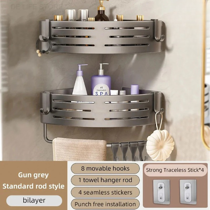 Duscheckregal 2er-Set – Bohrlochfreie Wandmontage mit Haken product image 7