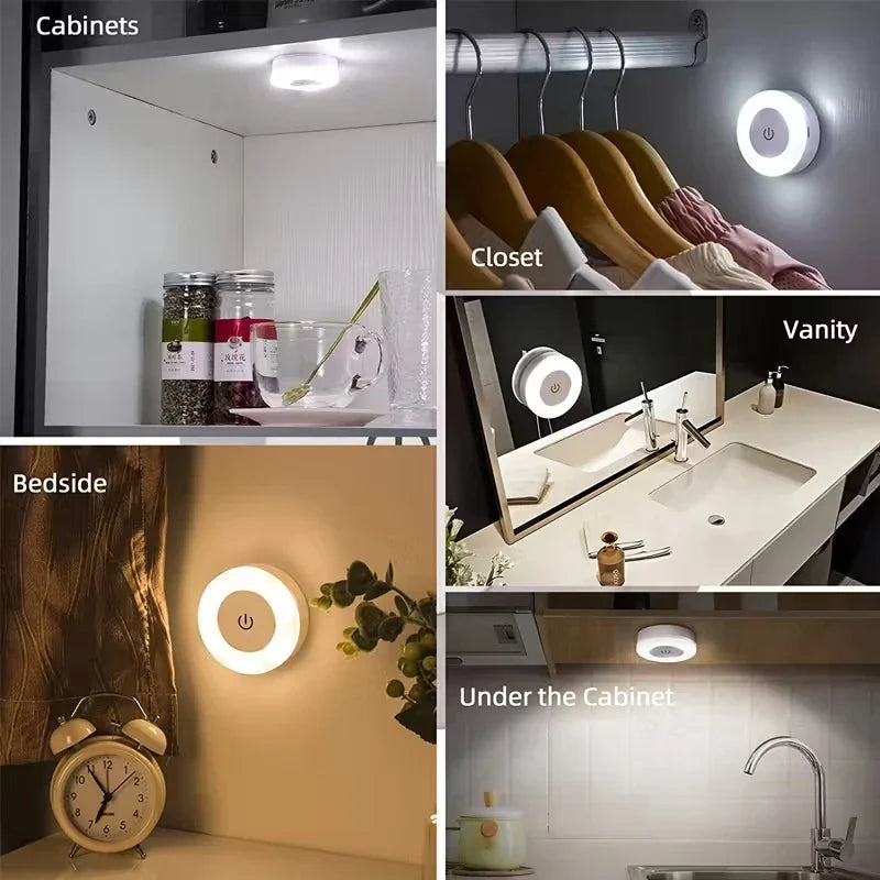 Rechargeable LED night light with touch control and magnetic mounting