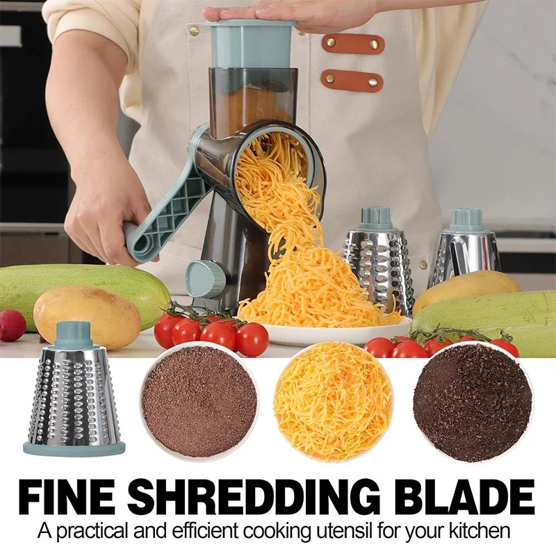Manual Rotary Grater with 3 Interchangeable Stainless Steel Drums