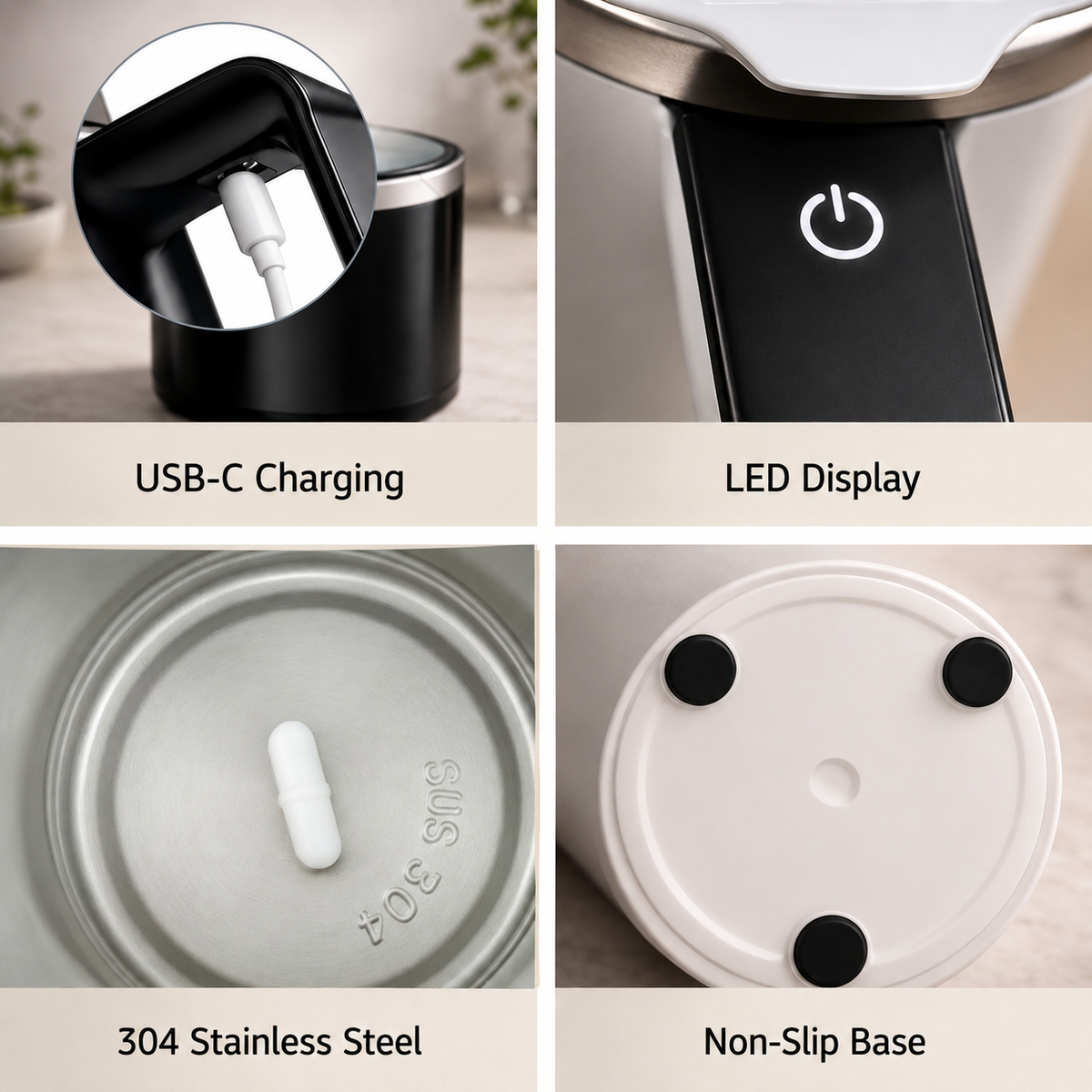 Self-stirring mug with temperature display for coffee and powder
