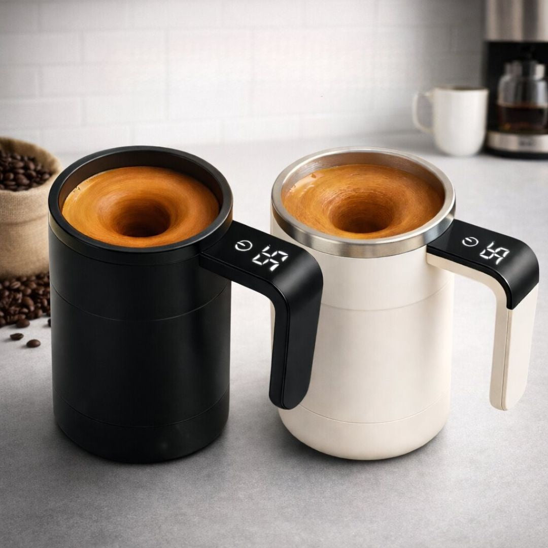 Selbstrührende Tasse mit Temperaturanzeige für Kaffee und Pulver