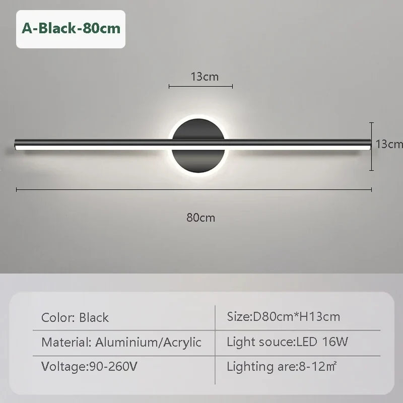 LED Wandleuchte Schwarz Gold – Spiegelleuchte 40/60/80 cm
