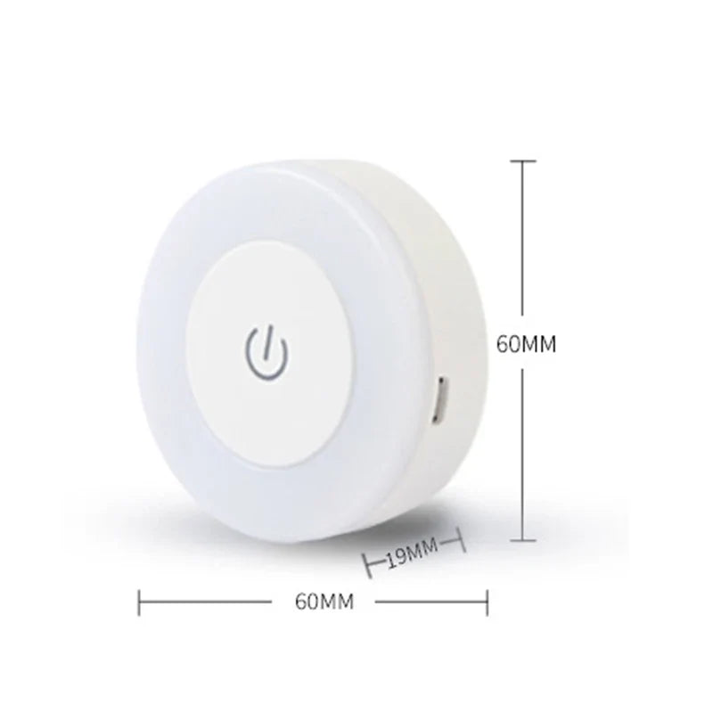 Rechargeable LED night light with touch control and magnetic mounting