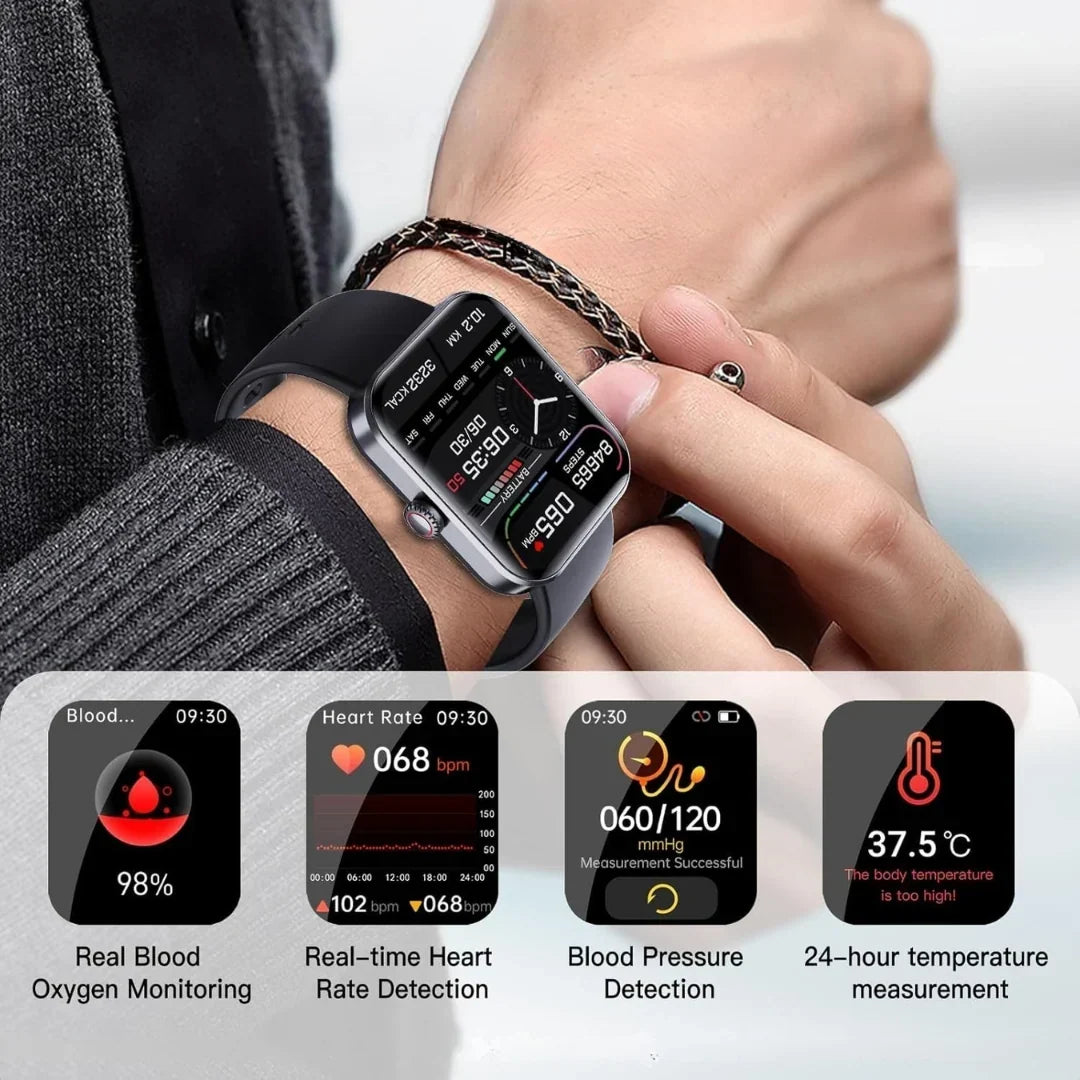 Smartwatch with blood glucose monitoring and 24/7 heart rate monitoring