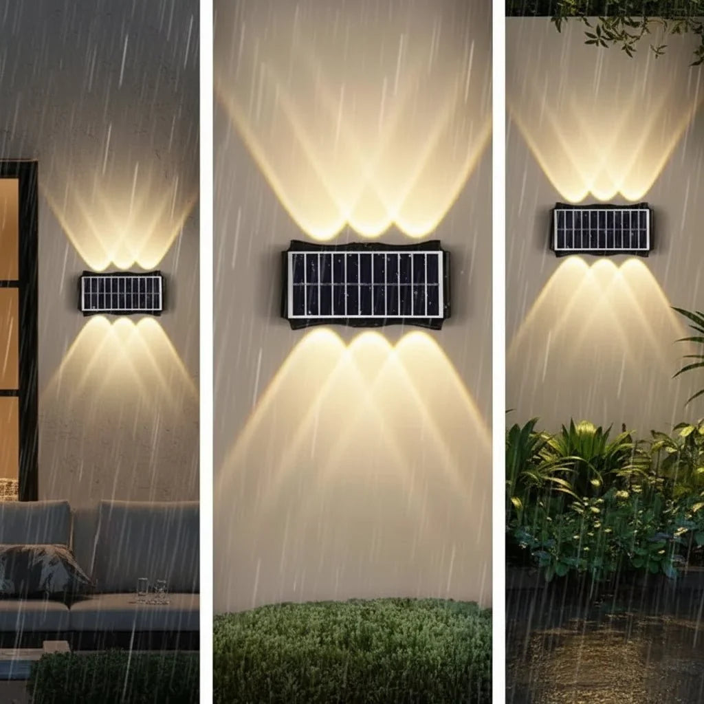 Solar LED wall light with adjustable brightness and color changing