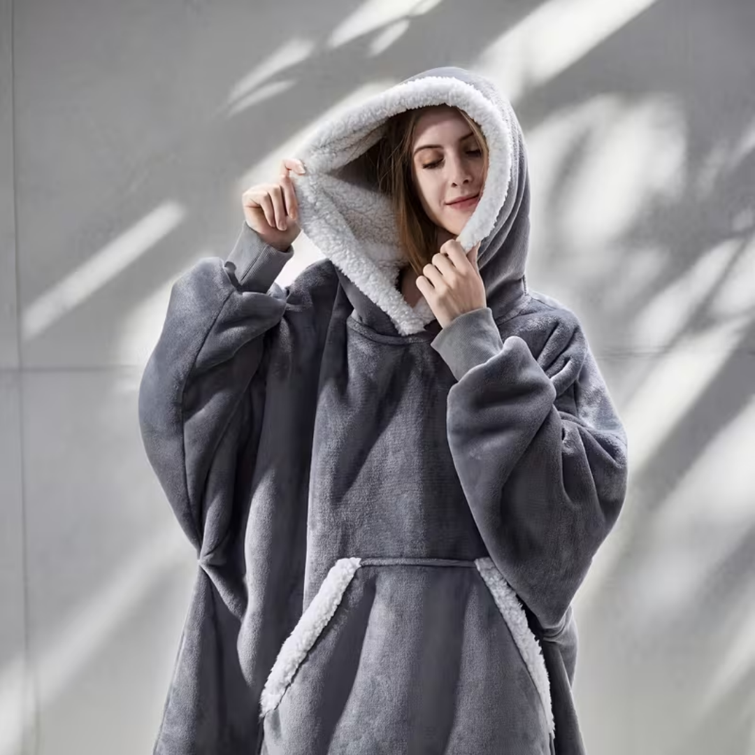 Decken Hoodie mit Sherpa Fleece – Übergroßer Kuschelpullover