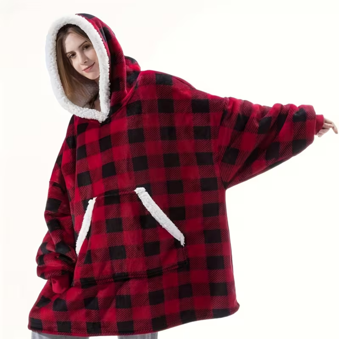 Decken Hoodie mit Sherpa Fleece – Übergroßer Kuschelpullover