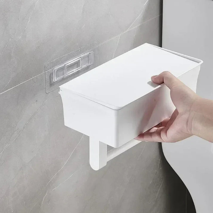 Toilettenpapierhalter mit Ablage und Box – bohrfrei montierbar