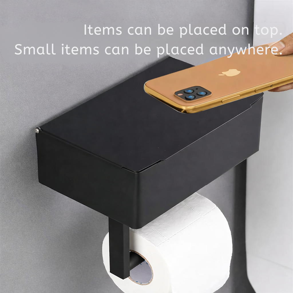 Toilettenpapierhalter mit Ablage und Box – bohrfrei montierbar