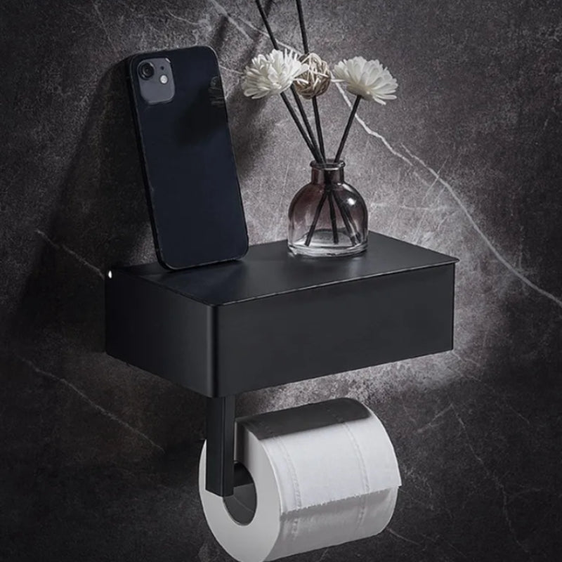 Toilettenpapierhalter mit Ablage und Box – bohrfrei montierbar