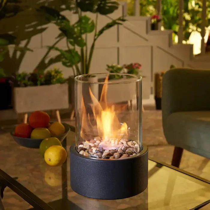 Tischfeuer Gasflamme mit Borosilikatglas-Windschutz für Outdoor