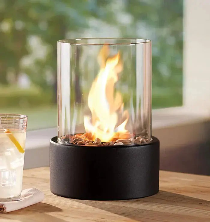 Tischfeuer Gasflamme mit Borosilikatglas-Windschutz für Outdoor
