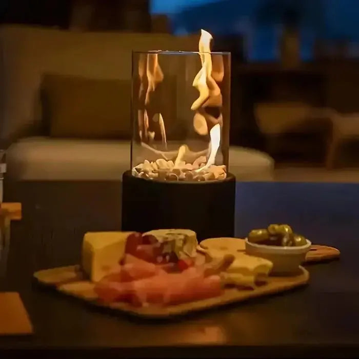 Tischfeuer Gasflamme mit Borosilikatglas-Windschutz für Outdoor