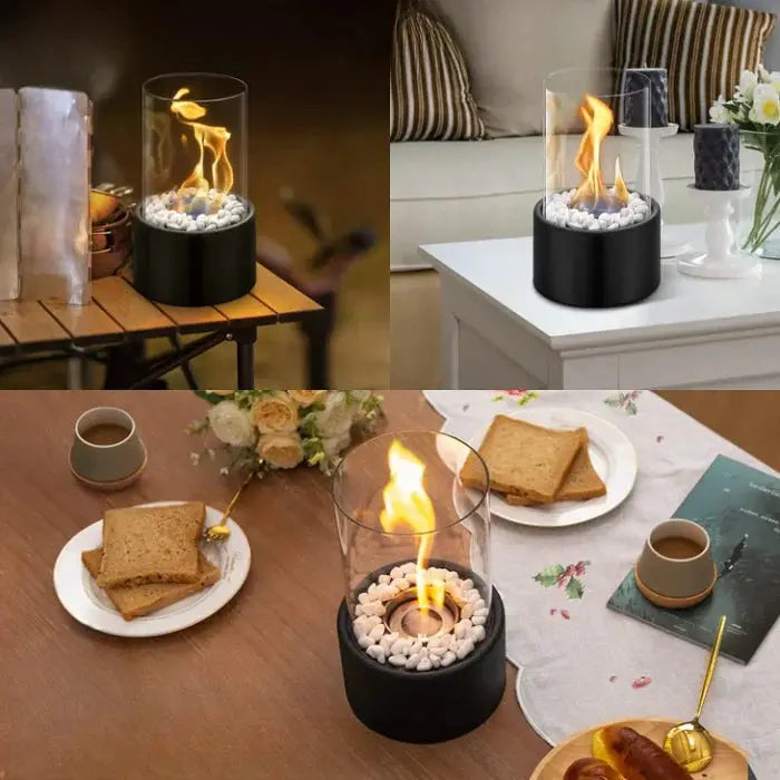 Tischfeuer Gasflamme mit Borosilikatglas-Windschutz für Outdoor