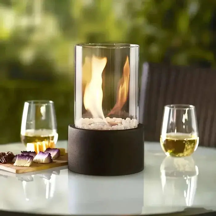 Tischfeuer Gasflamme mit Borosilikatglas-Windschutz für Outdoor