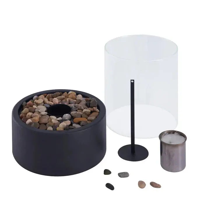 Tischfeuer Gasflamme mit Borosilikatglas-Windschutz für Outdoor