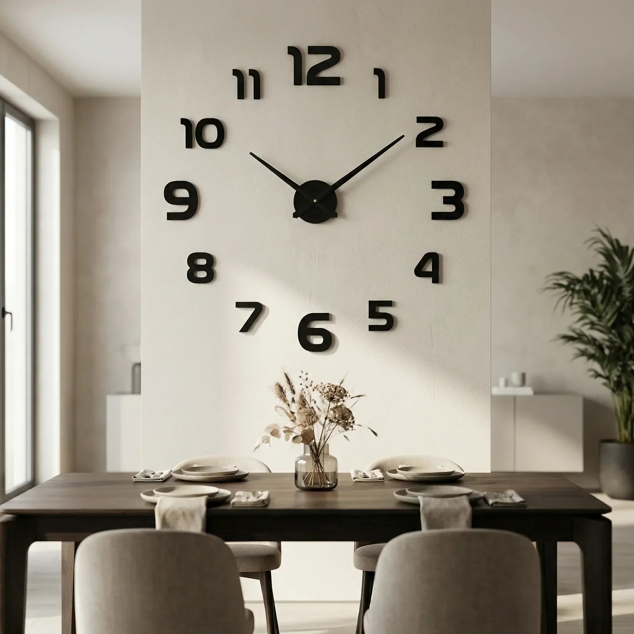 Übergroße Wanduhr mit 3D-Ziffern – minimalistisch und modern