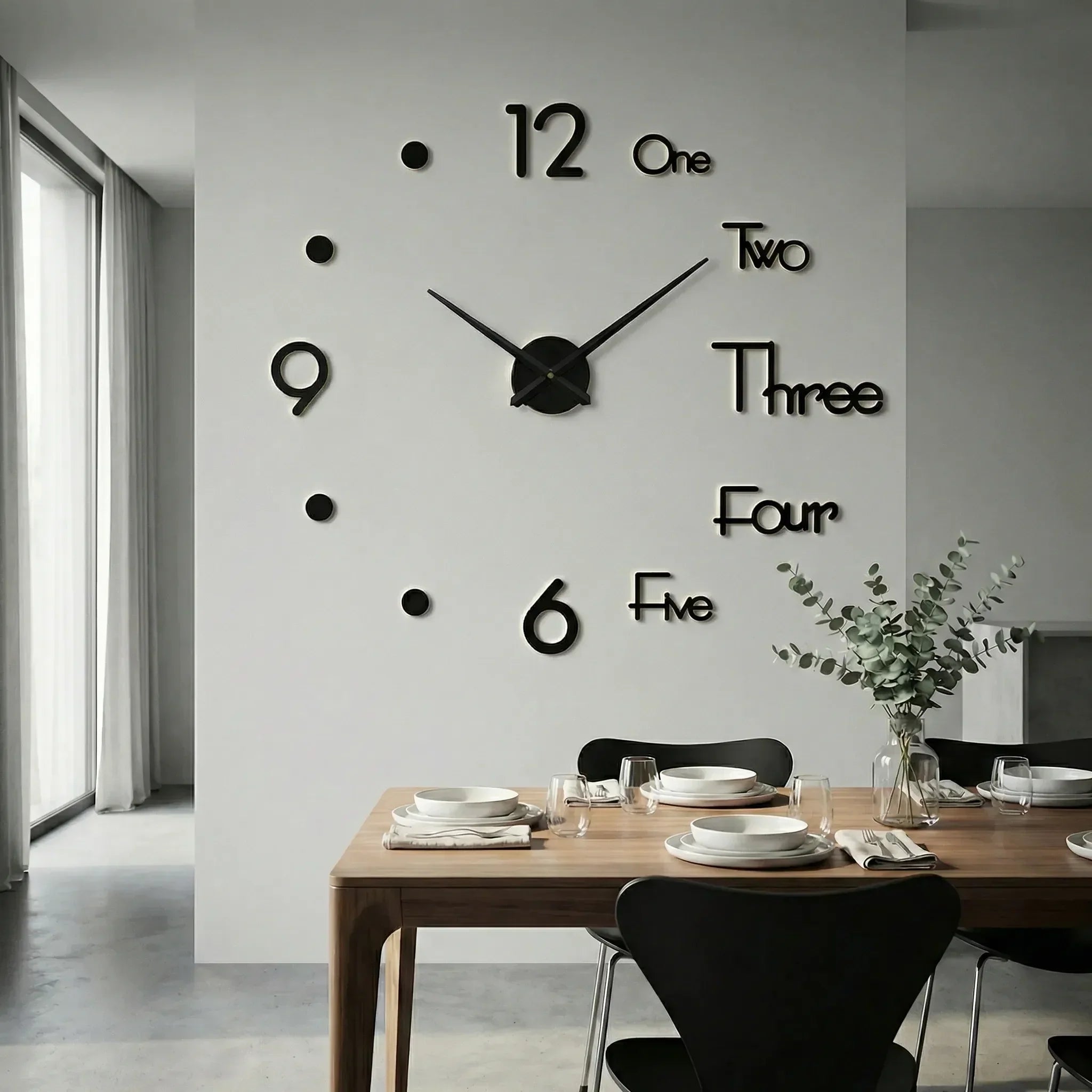 Übergroße Wanduhr mit 3D-Ziffern – minimalistisch und modern