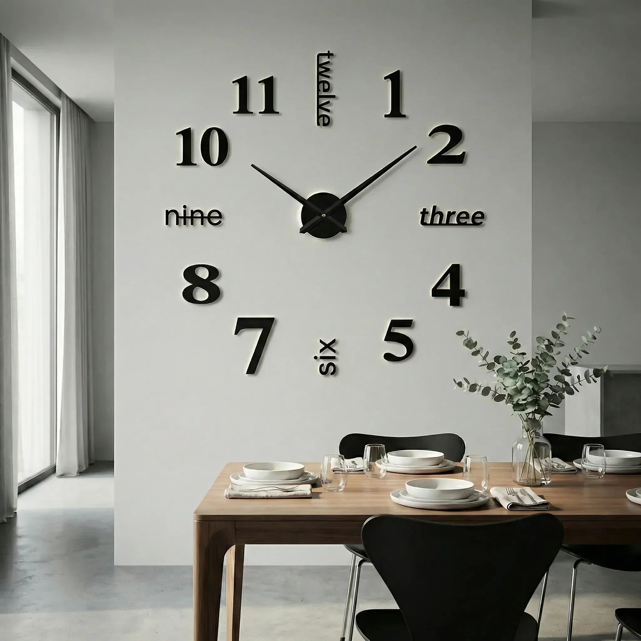 Übergroße Wanduhr mit 3D-Ziffern – minimalistisch und modern