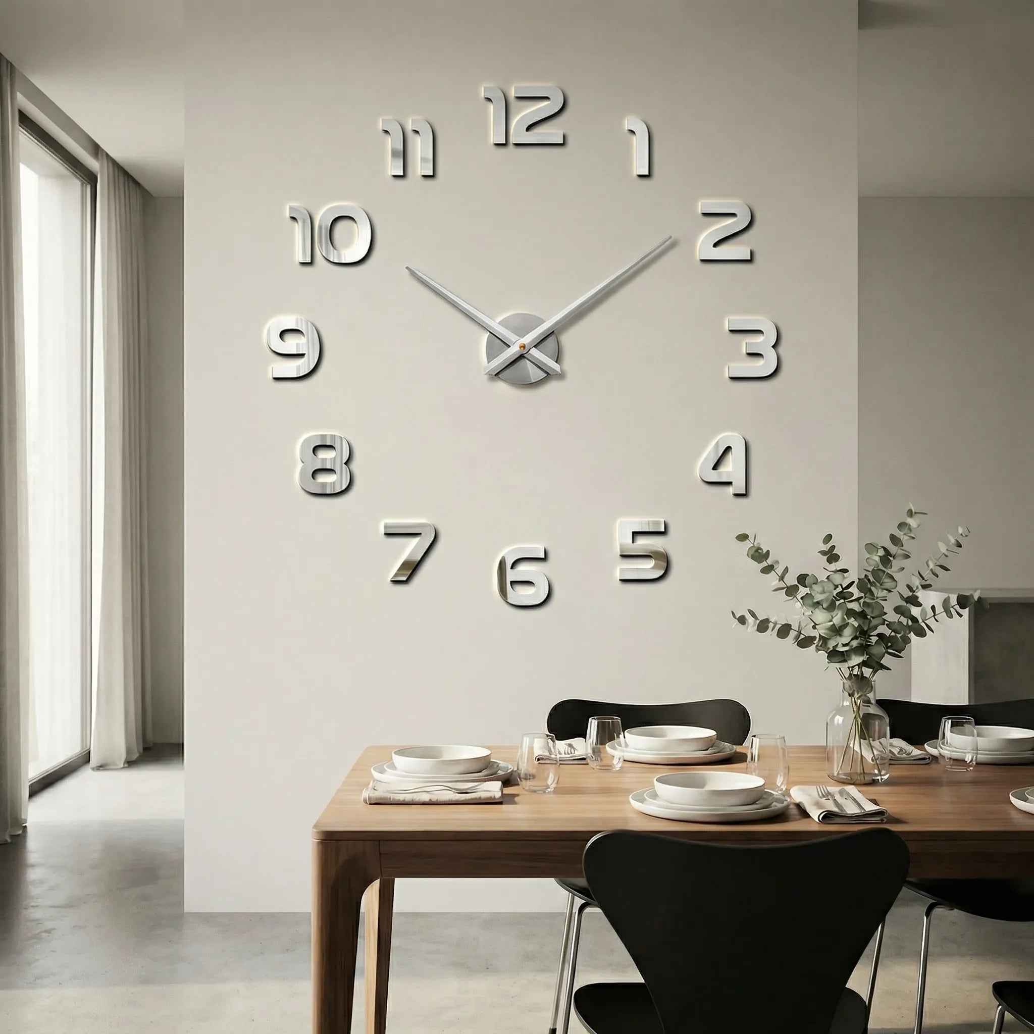 Übergroße Wanduhr mit 3D-Ziffern – minimalistisch und modern