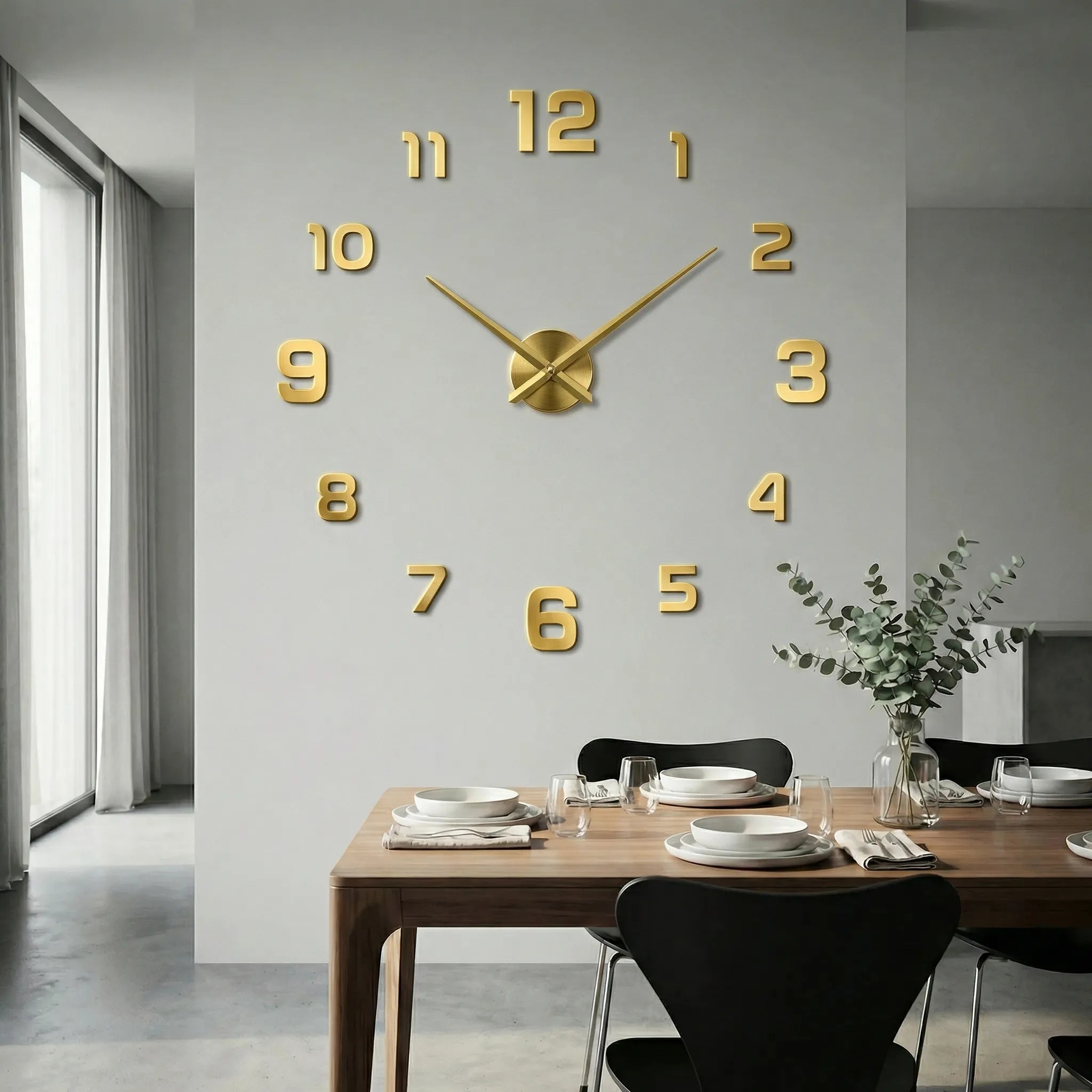 Übergroße Wanduhr mit 3D-Ziffern – minimalistisch und modern