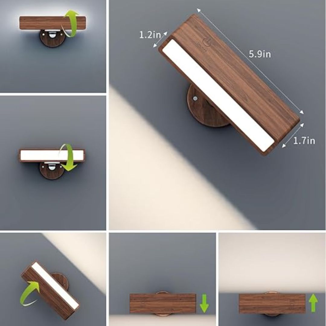 Wireless wall lamp with a wood finish - rechargeable and dimmable