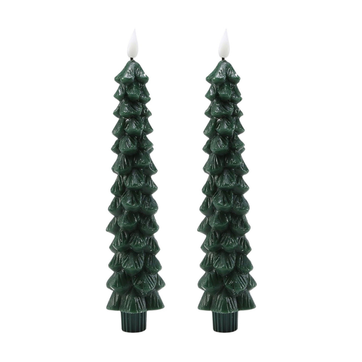 Pine-tree-shaped candle with flame effect and remote control
