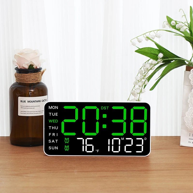 Digitale Wanduhr mit Fernbedienung, zwei Weckern und Temperaturanzeige