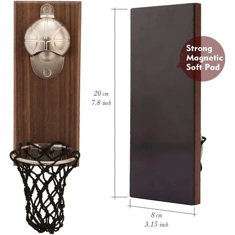 Wand-Flaschenöffner im Basketball-Design mit Auffangnetz für Kronkorken