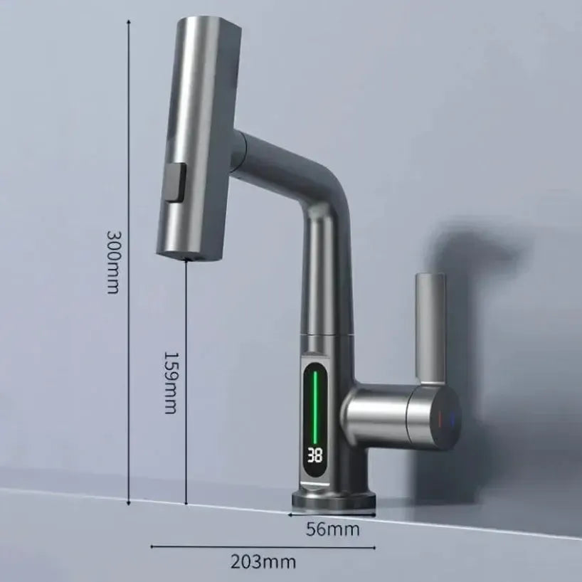 Wasserhahnaufsatz mit LED-Temperaturanzeige und 5 Strahlarten