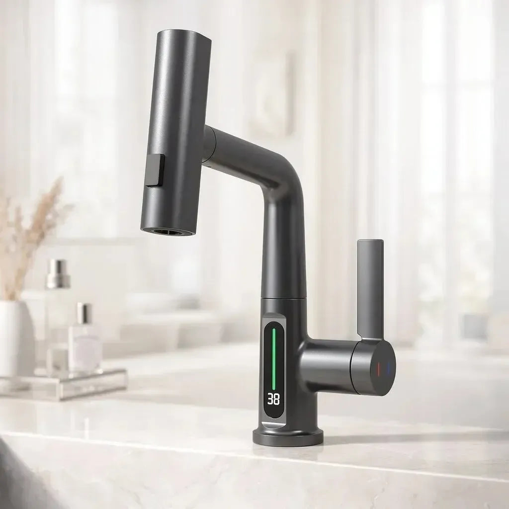 Wasserhahnaufsatz mit LED-Temperaturanzeige und 5 Strahlarten