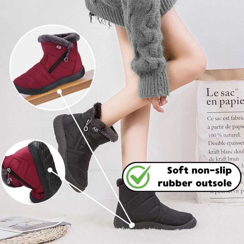 Damen Winterstiefel wasserdicht mit Kunstfell-Futter und Antirutschsohle