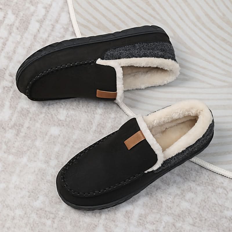 Warm men's slippers made of synthetic wool – loafers for winter
