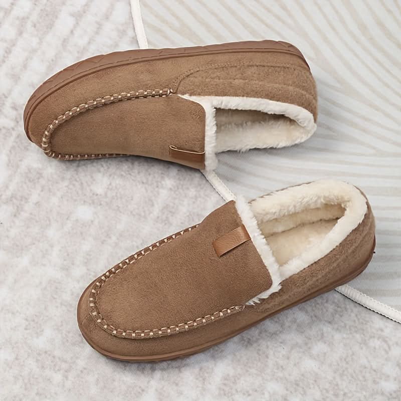 Warm men's slippers made of synthetic wool – loafers for winter