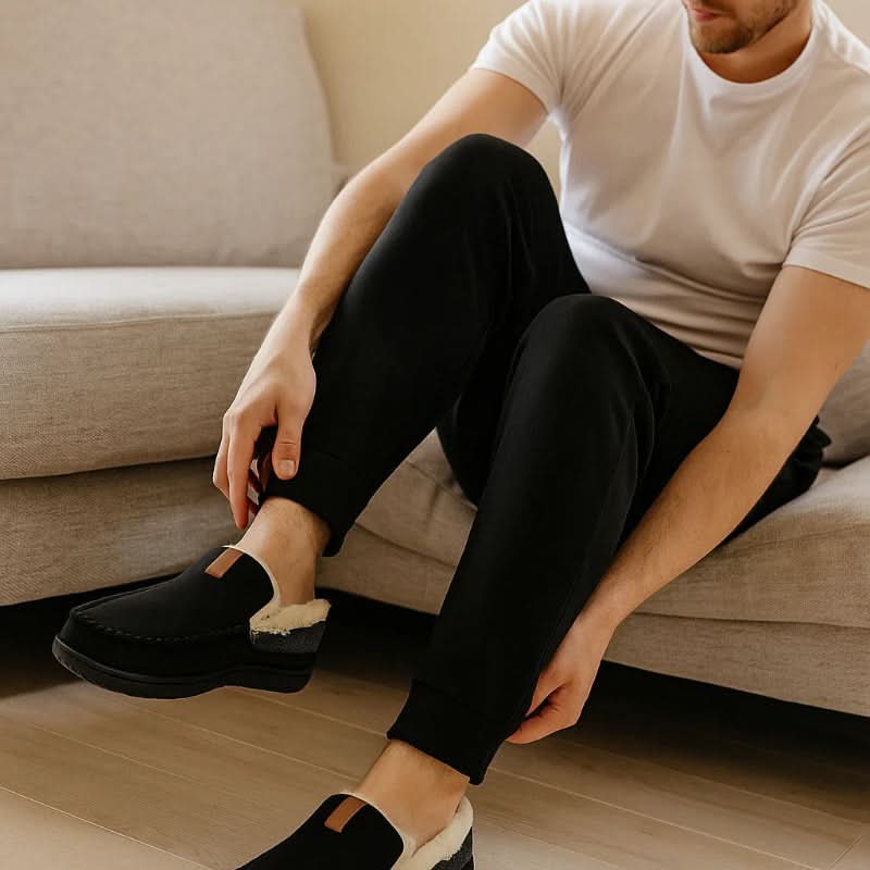 Warm men's slippers made of synthetic wool – loafers for winter