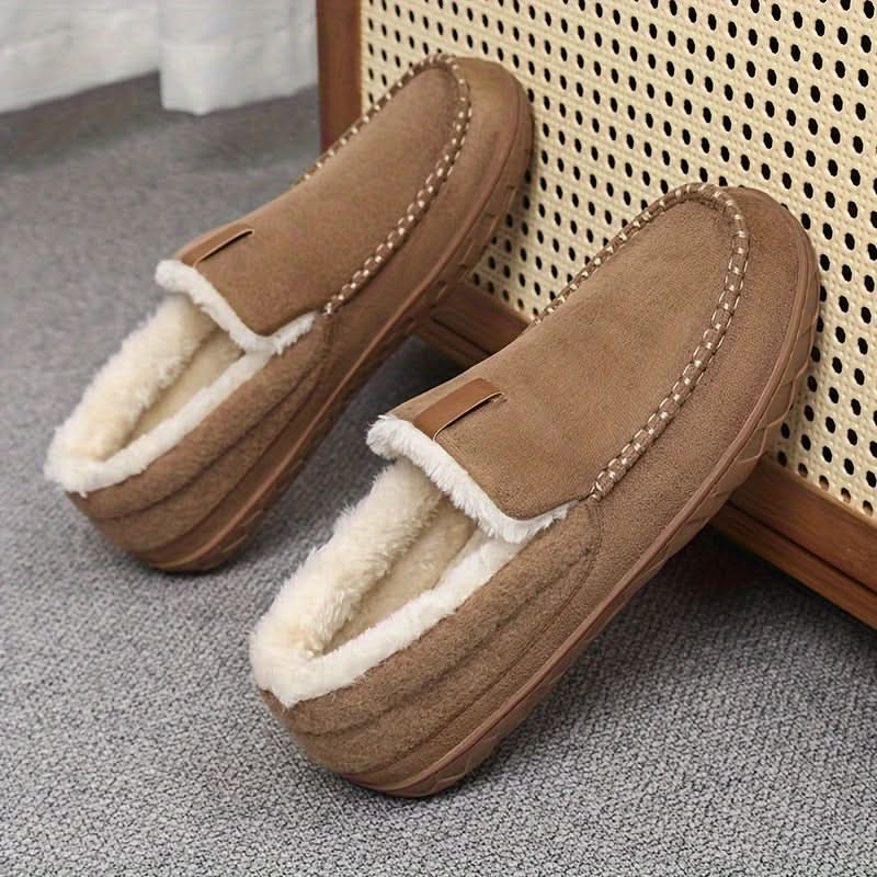 Warm men's slippers made of synthetic wool – loafers for winter