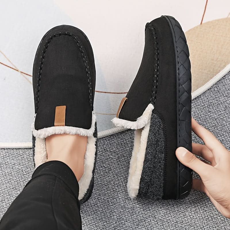 Warm men's slippers made of synthetic wool – loafers for winter