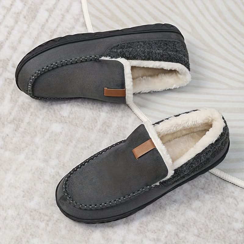 Warm men's slippers made of synthetic wool – loafers for winter