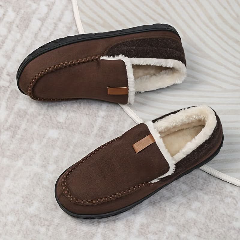 Warm men's slippers made of synthetic wool – loafers for winter