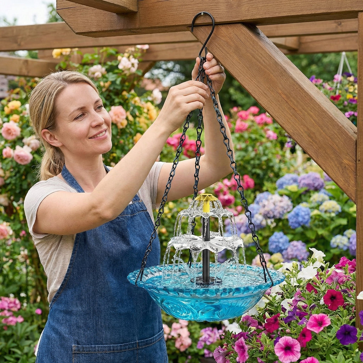 Hängender Solar Springbrunnen mit Vogeltränke – Zweistufig