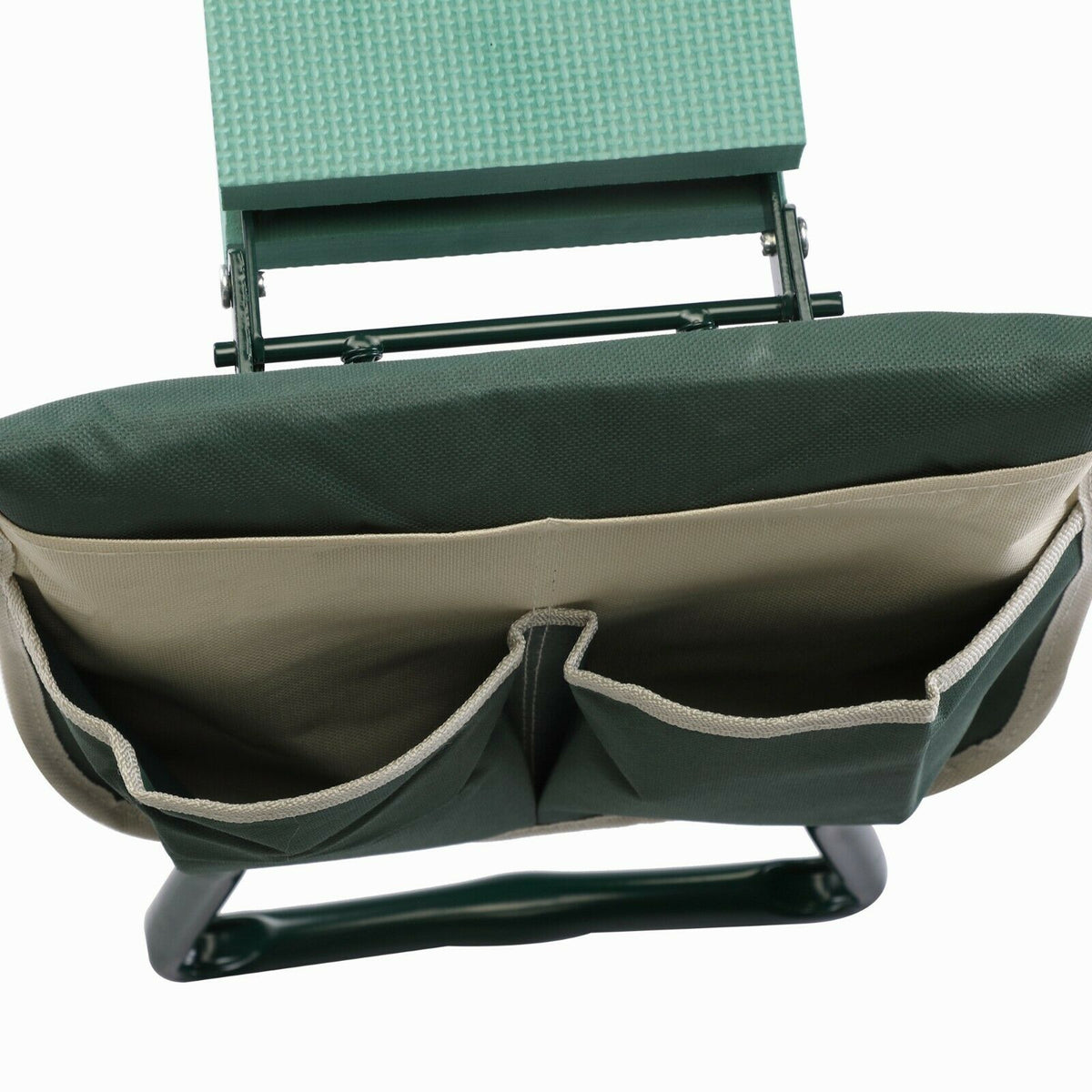 Foldable garden kneeler seat with padding and side pockets
