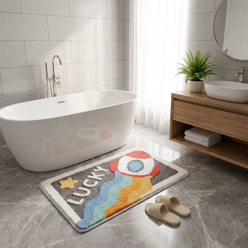 Badezimmermatte rutschfest saugstark weich mit Raketen Design