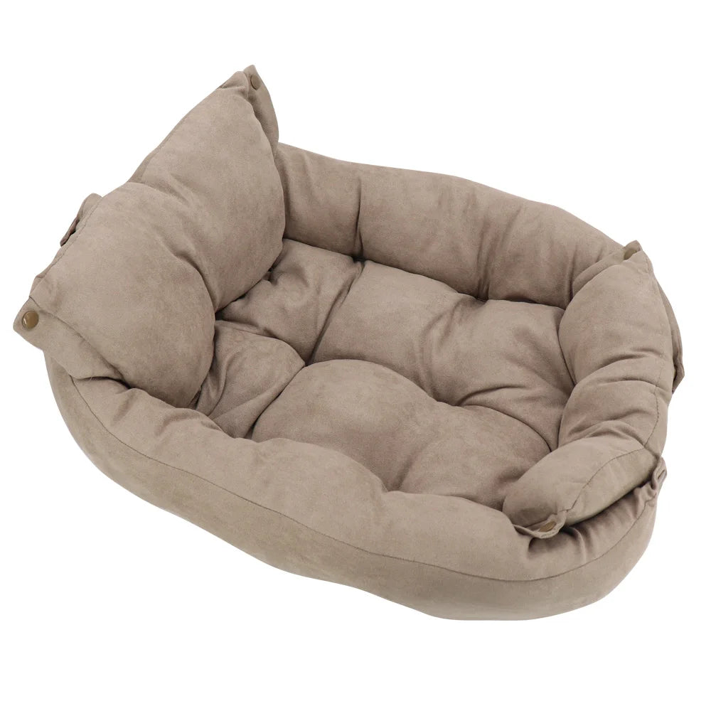 3-in-1 Haustierbett beige cushioned pet bed with raised edges