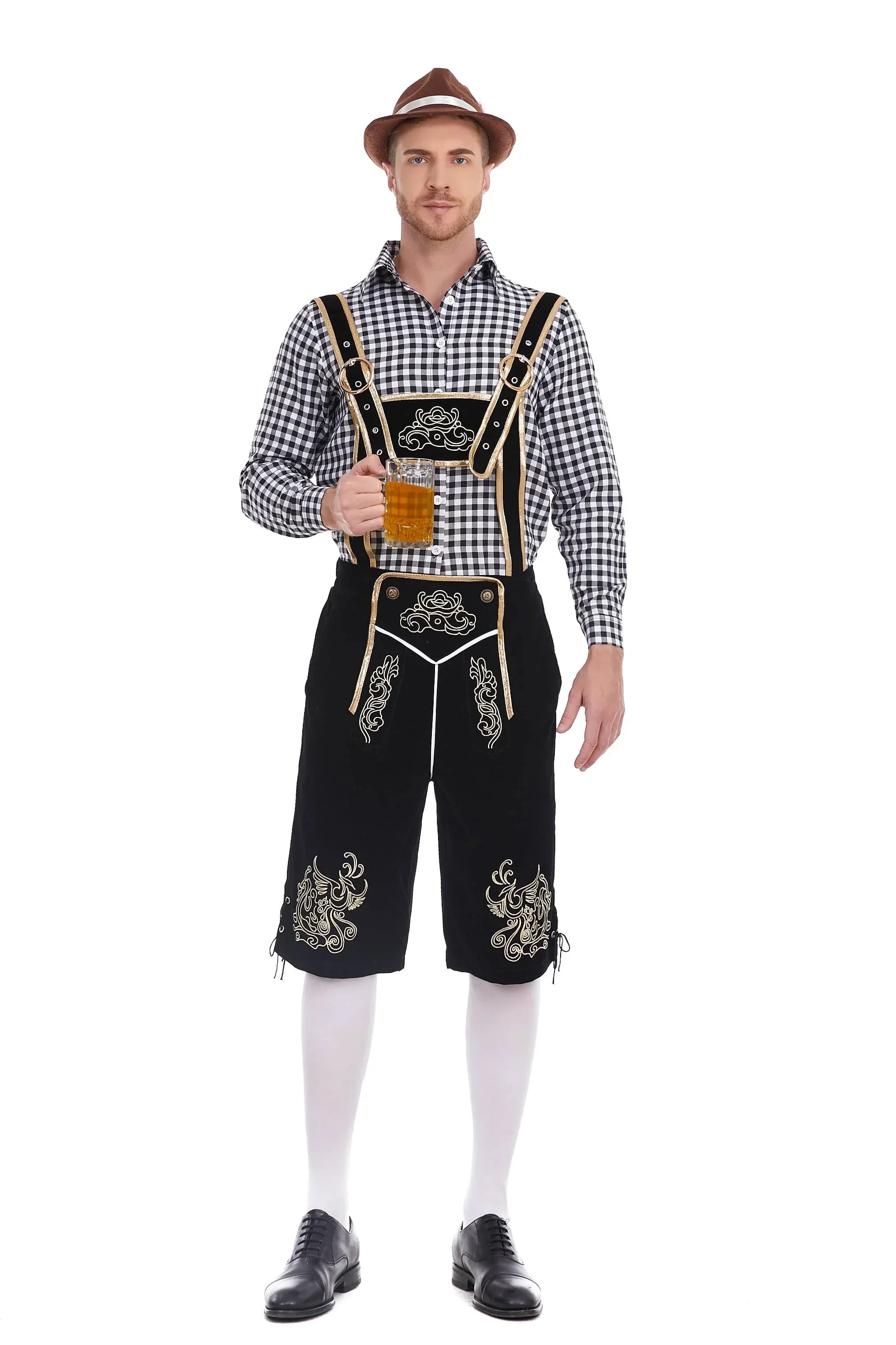 Bayerisches Lederhosen-Kostüm 3-teilig mit Hosenträger und Hut