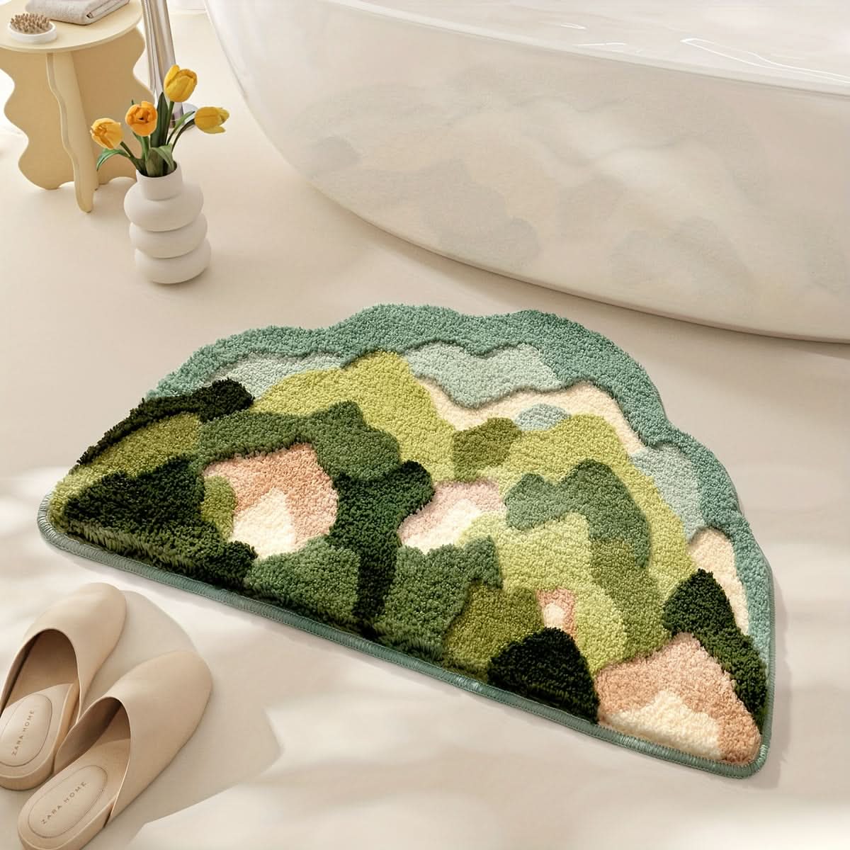 Absorbent bath mat with floral pattern - non-slip & soft