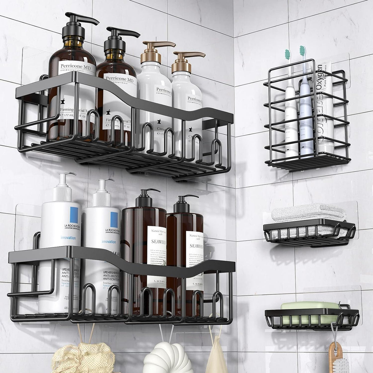 Metal Wall Shelf Set - Modern Grid Design for Wall and Bathroom