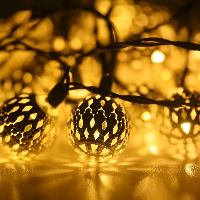 Marokkanische Solar-Lichterkette 12m – 100 LED-Kugeln warmweiß